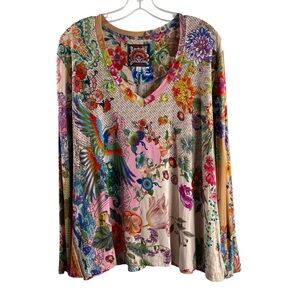 Johnny Was Multicolor Floral LIGHT DREAMER FAVORITE Long Sleeve VEE SWING Top